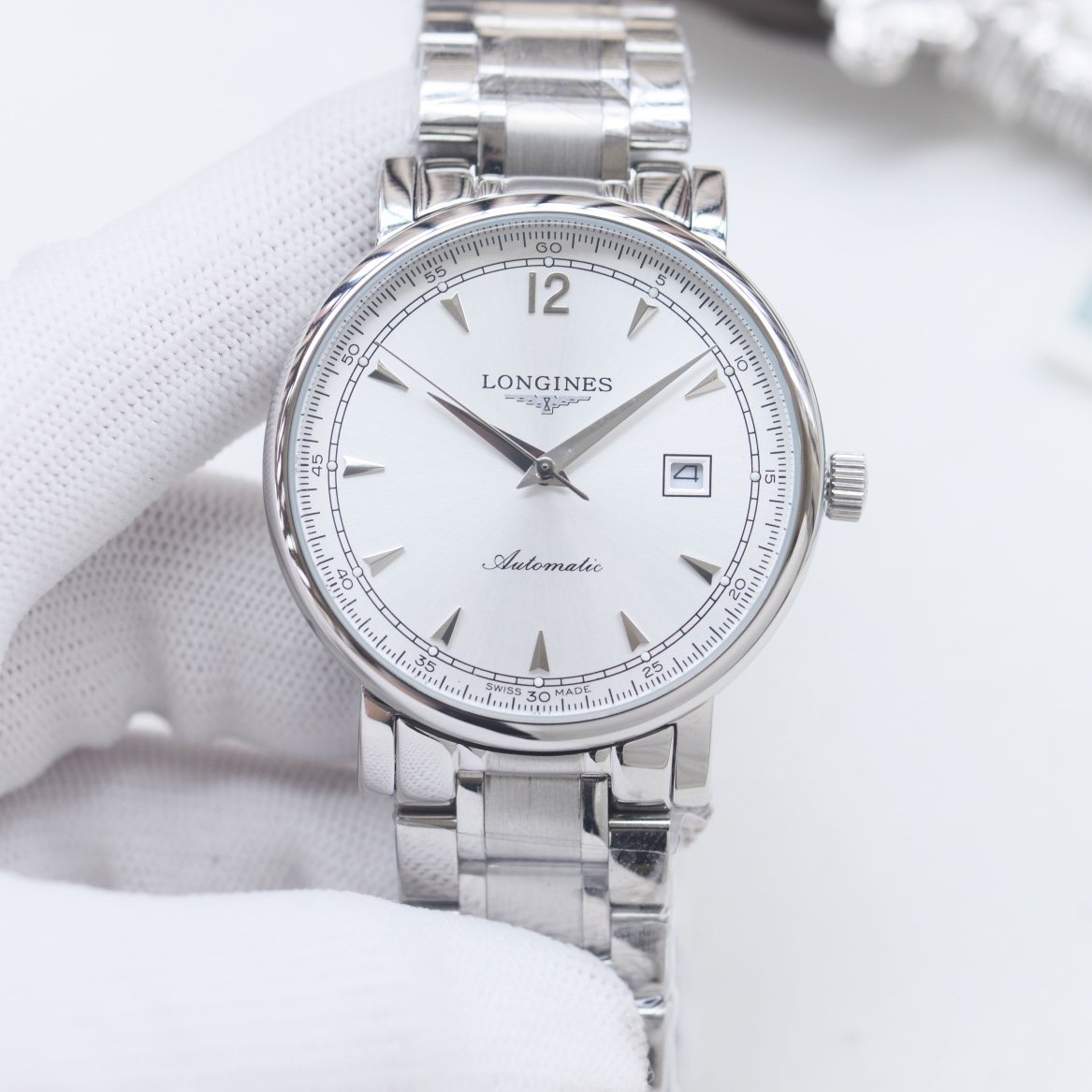 LONGINES Silver White Dial Bracelet Watch — front
