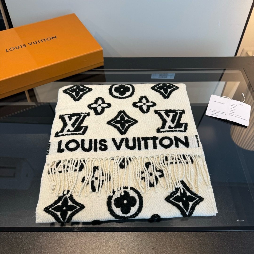 Louis Vuitton Fringed Monogram-Style Scarf — front