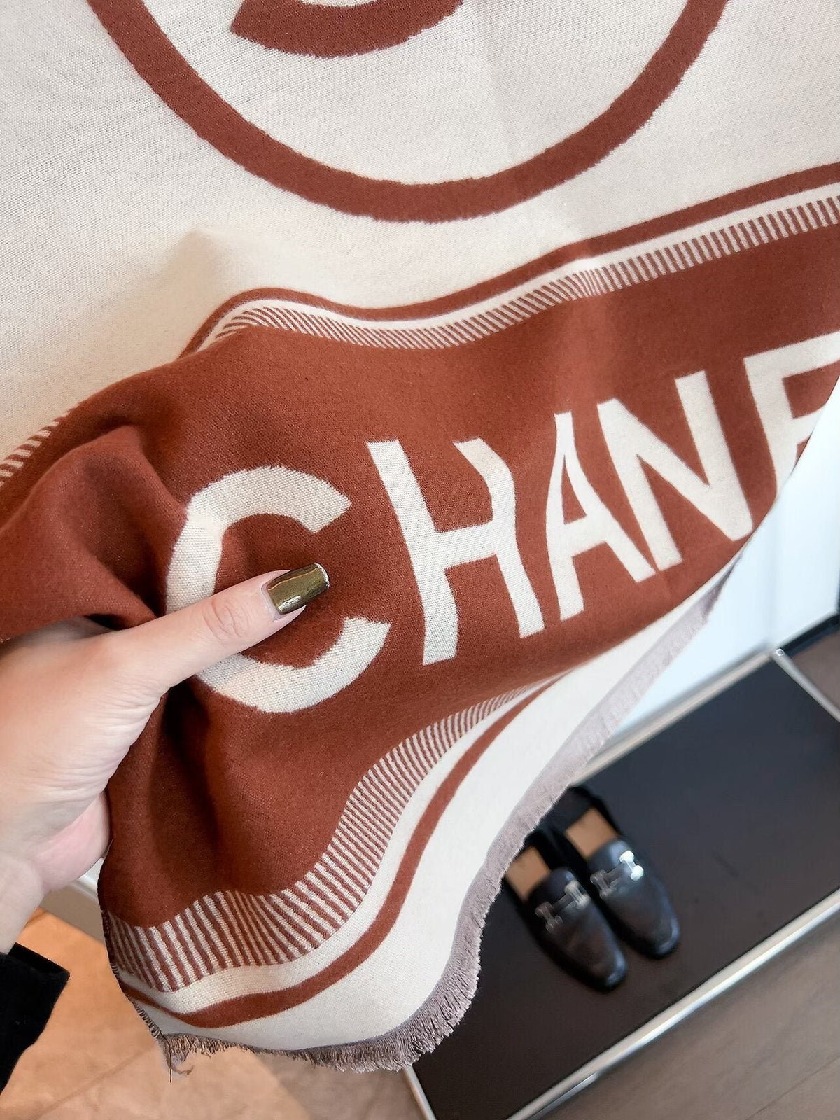 Chanel Logo Border Scarf — detail