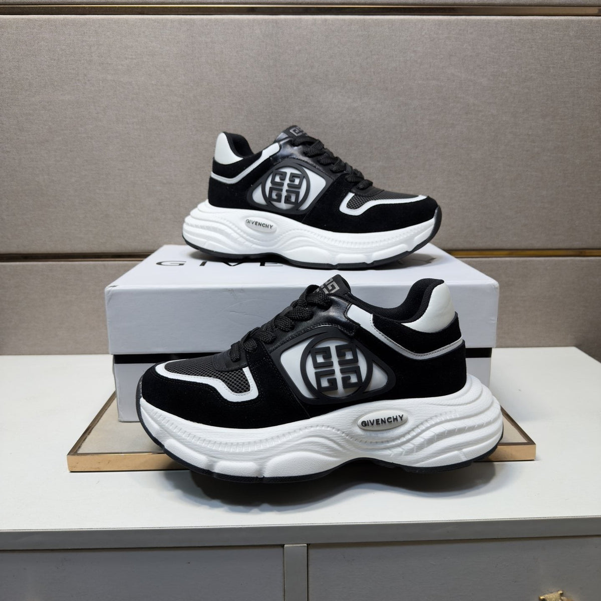 Givenchy Black and White Low-Top Sneakers — front