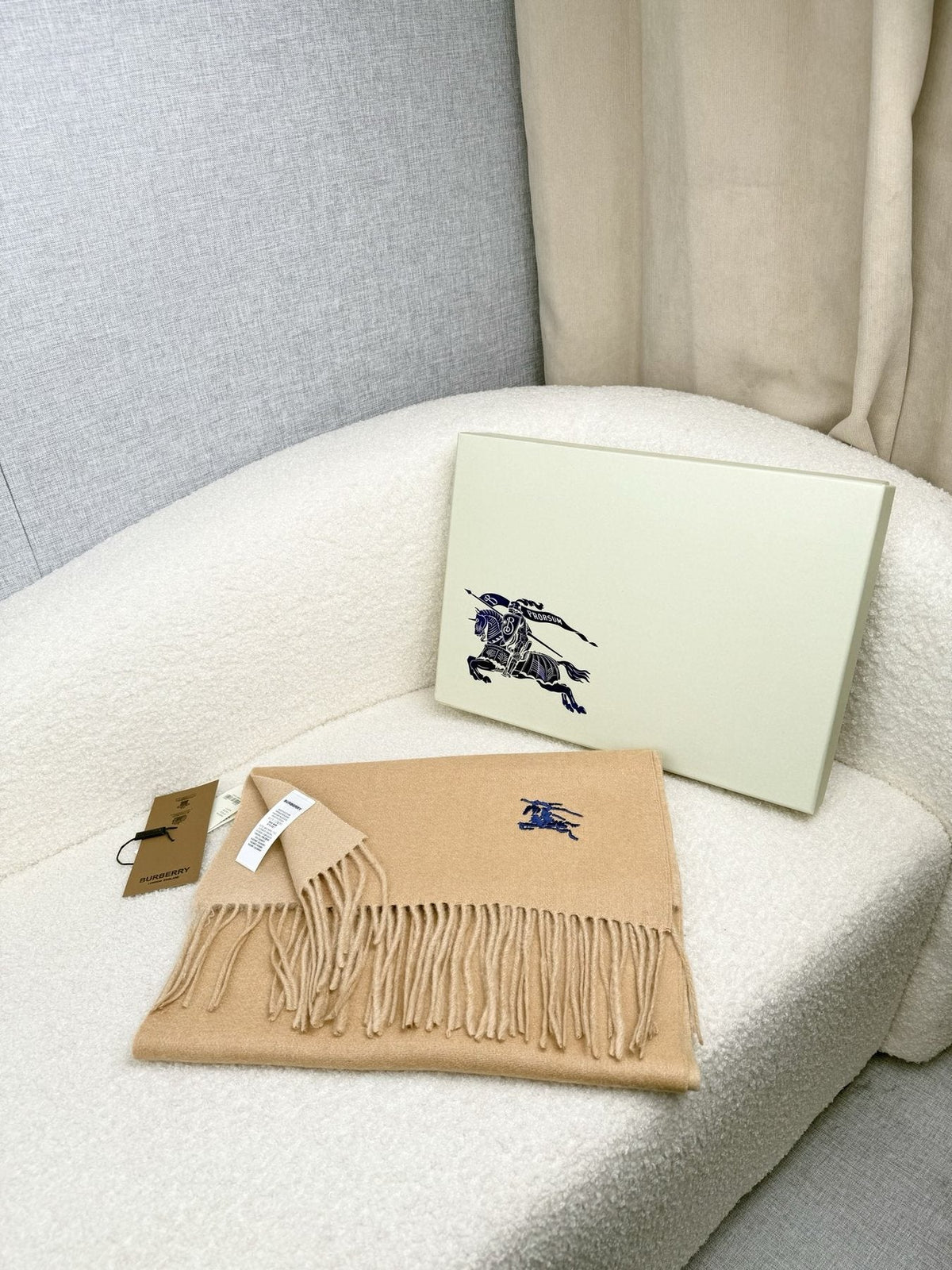 Burberry Embroidered Reversible Fringed Scarf — front