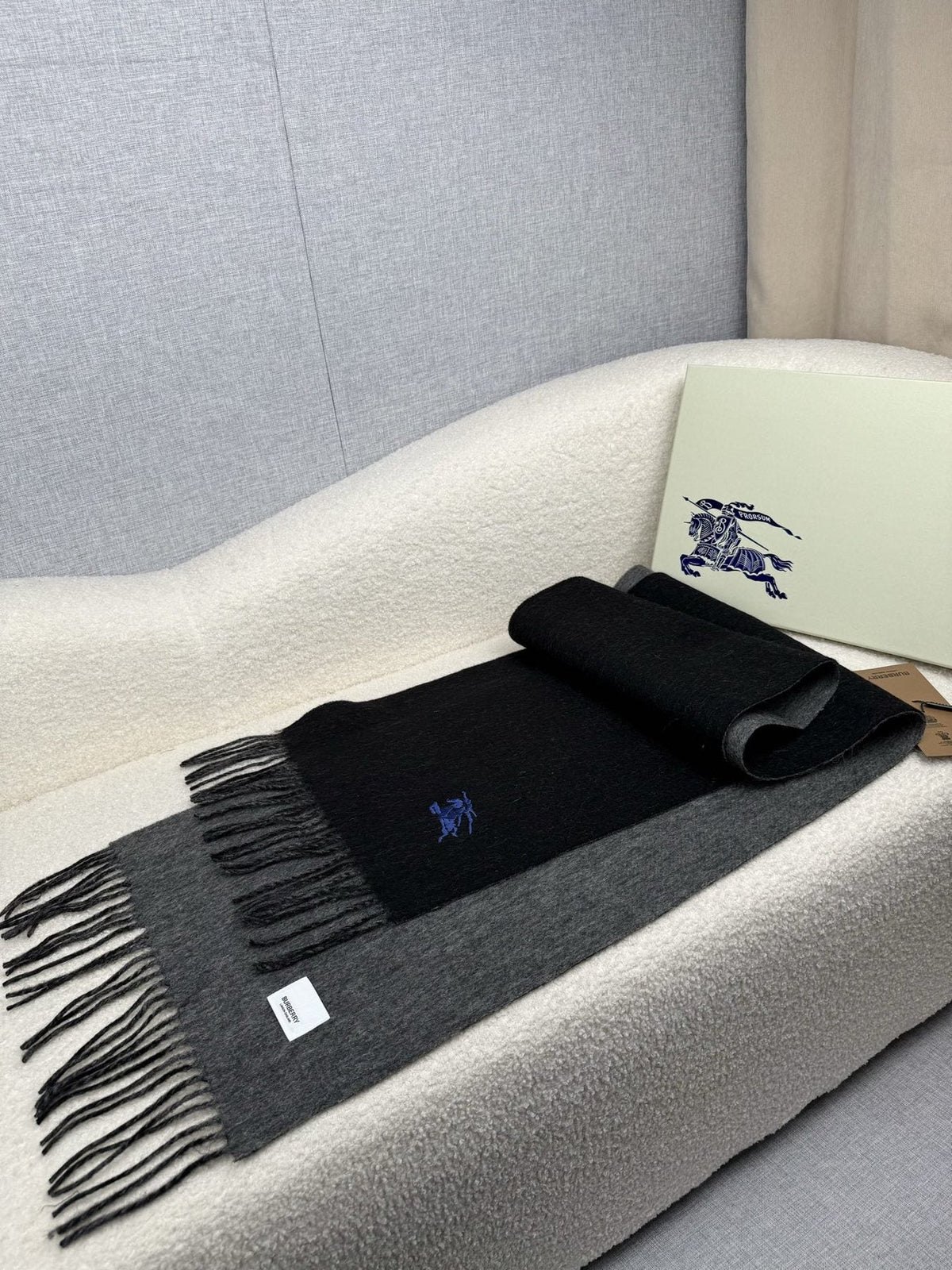 Burberry Embroidered Reversible Fringed Scarf — front