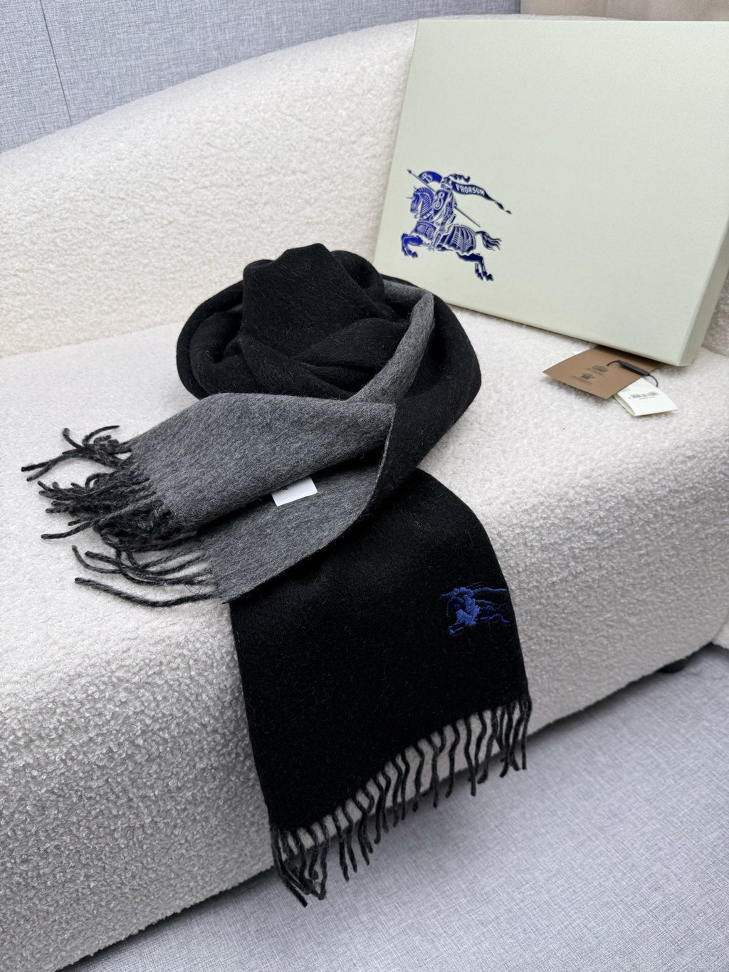Burberry Embroidered Reversible Fringed Scarf — side