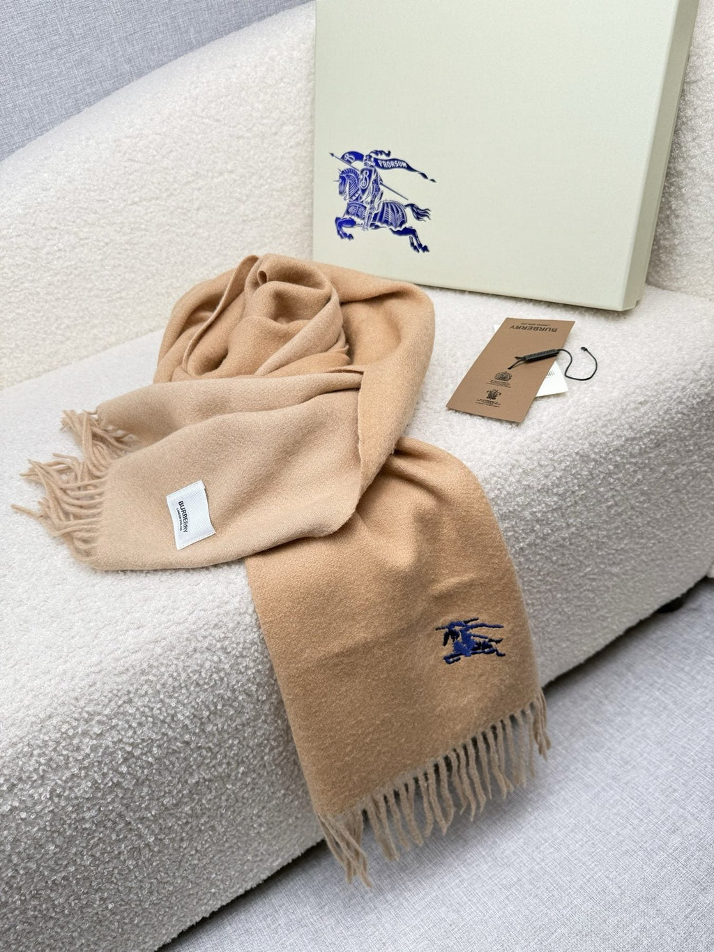 Burberry Embroidered Reversible Fringed Scarf — side
