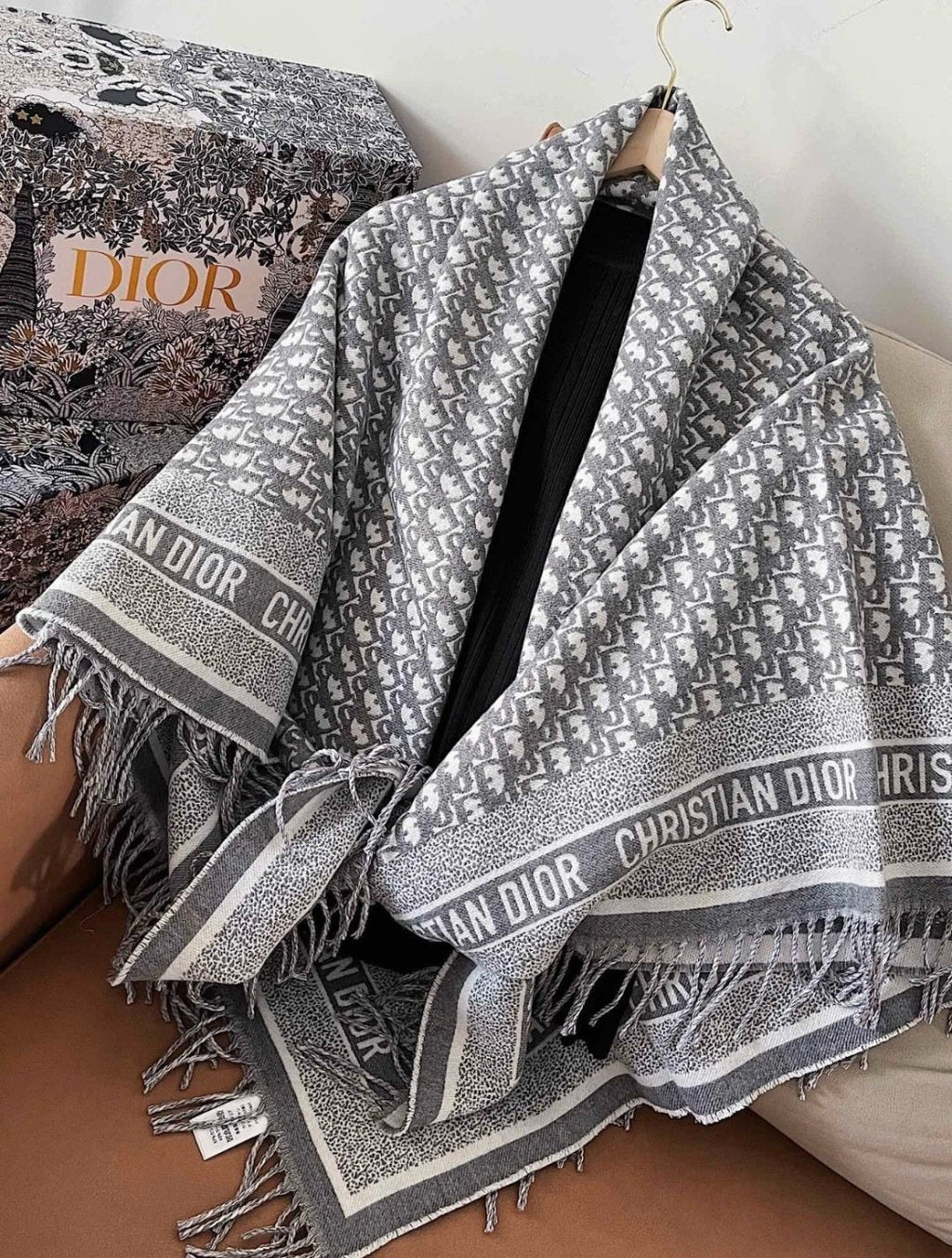Dior Fringed Patterned Shawl — front