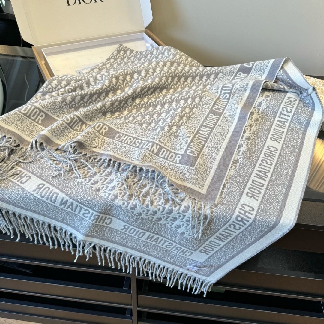 Dior Fringed Patterned Shawl — front