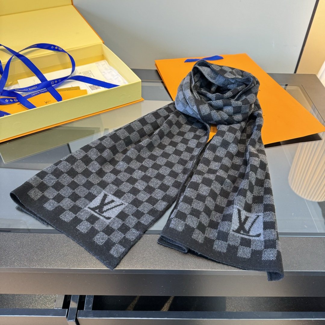 Louis Vuitton Black and Charcoal Checkerboard Scarf — hero