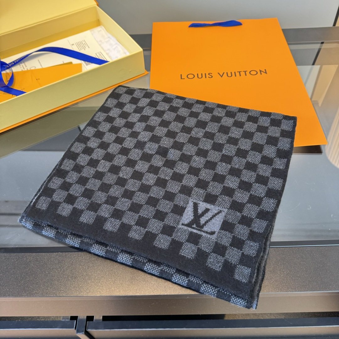 Louis Vuitton Black & Gray Checker Scarf — hero