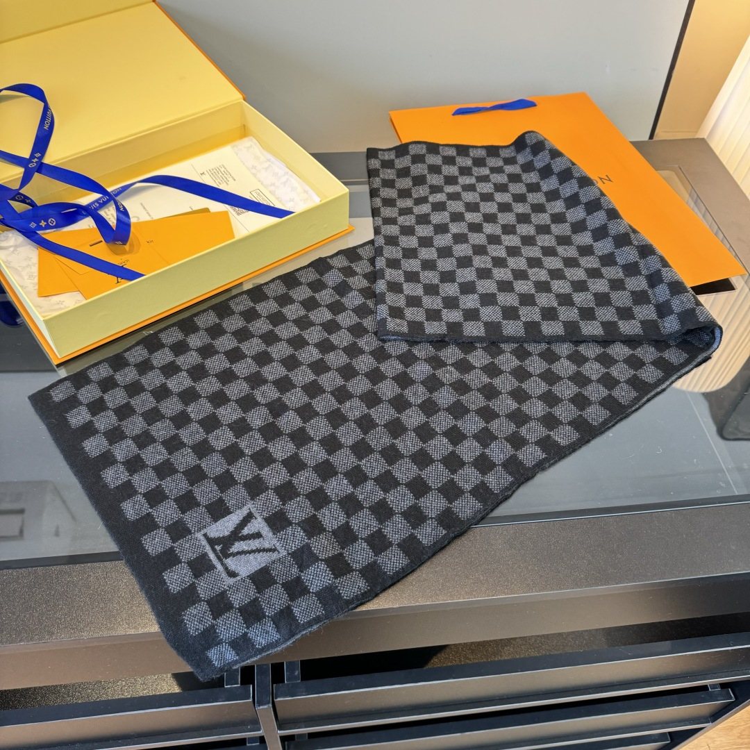 Louis Vuitton Black & Gray Checker Scarf — back