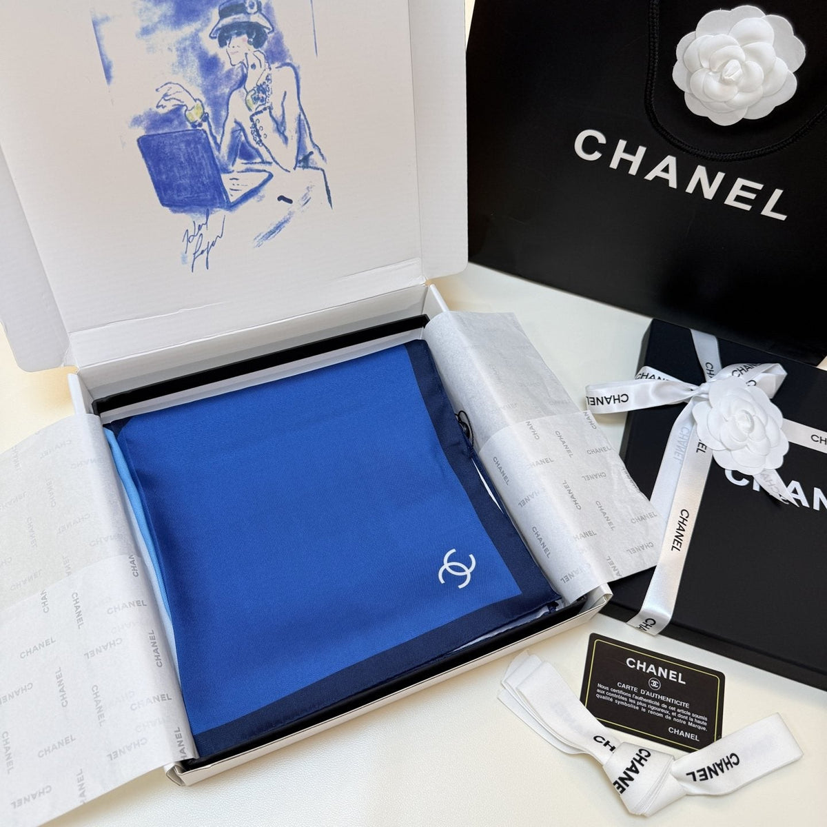 Chanel Blue Color-Block Square Scarf — front