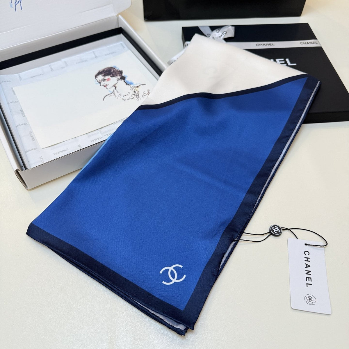 Chanel Blue Color-Block Square Scarf — side