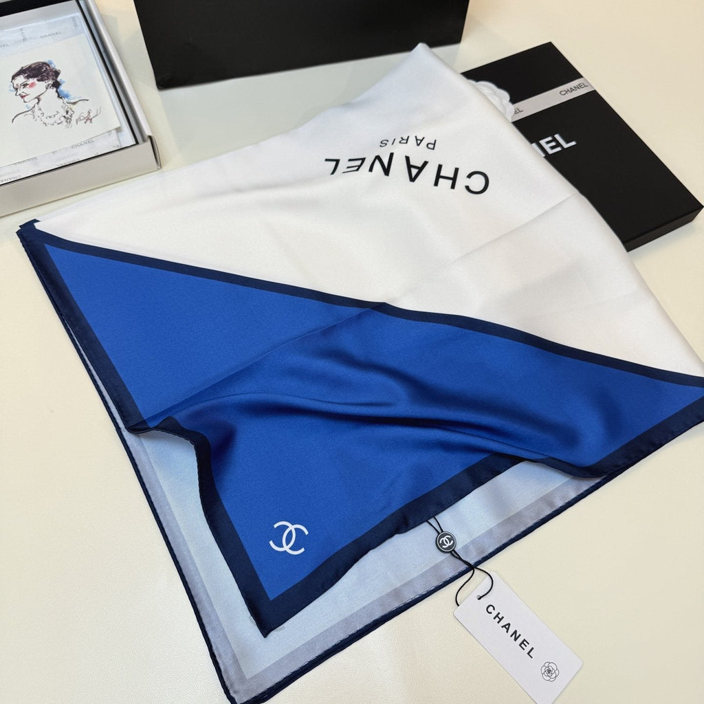 Chanel Blue Color-Block Square Scarf — front