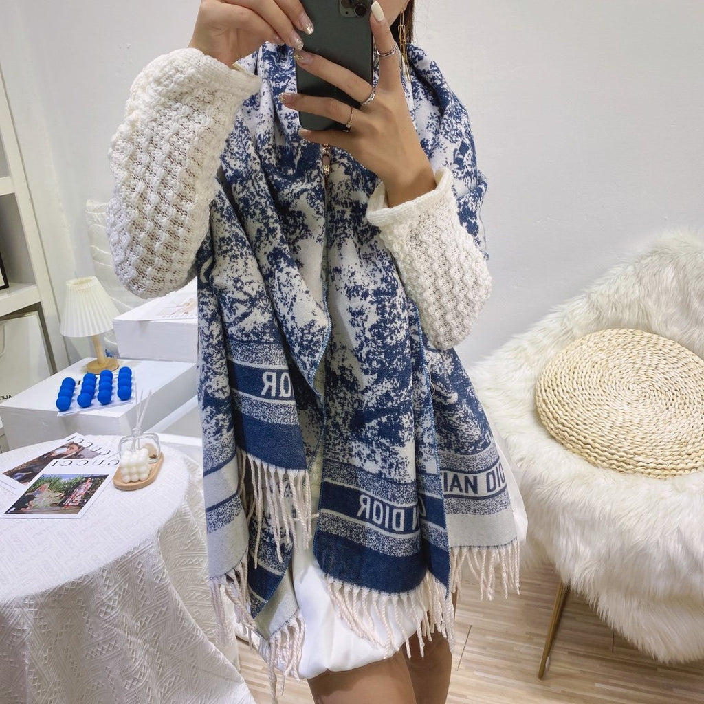 Dior Toile Print Fringed Scarf — model