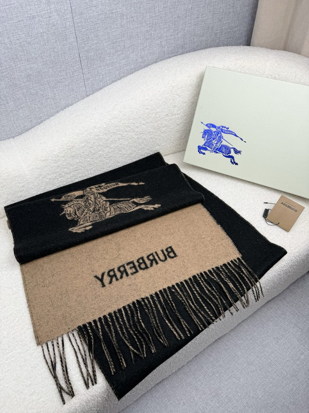Burberry Reversible Fringed Equestrian Scarf — side