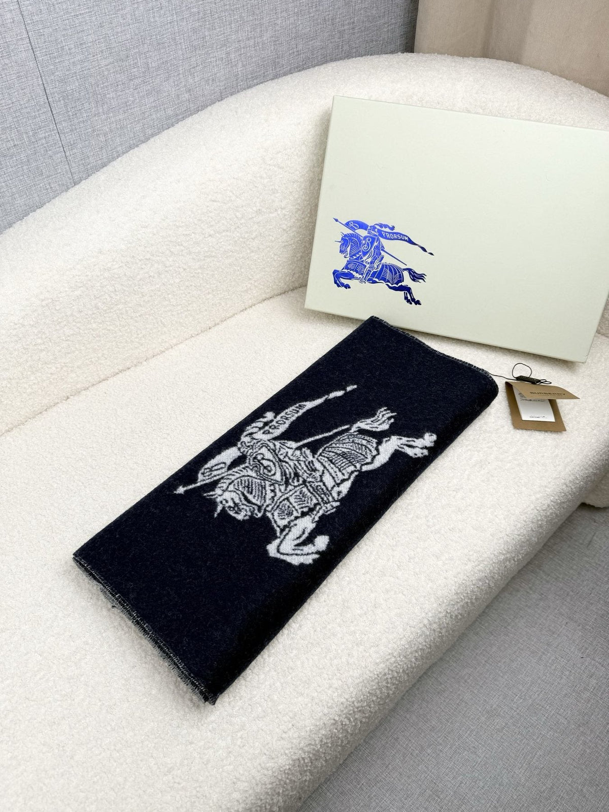Burberry Reversible Fringed Equestrian Scarf — front