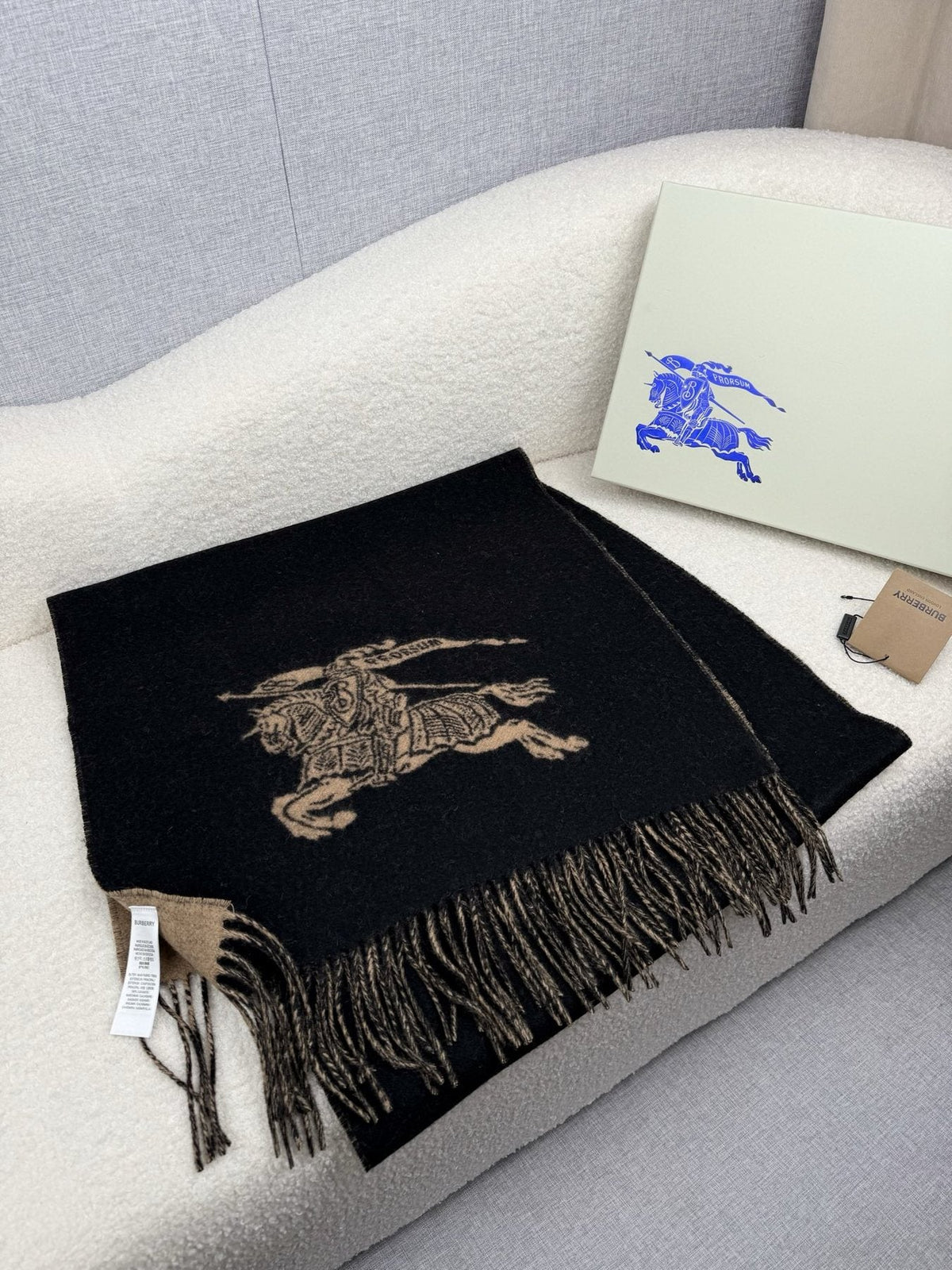Burberry Reversible Fringed Equestrian Scarf — front