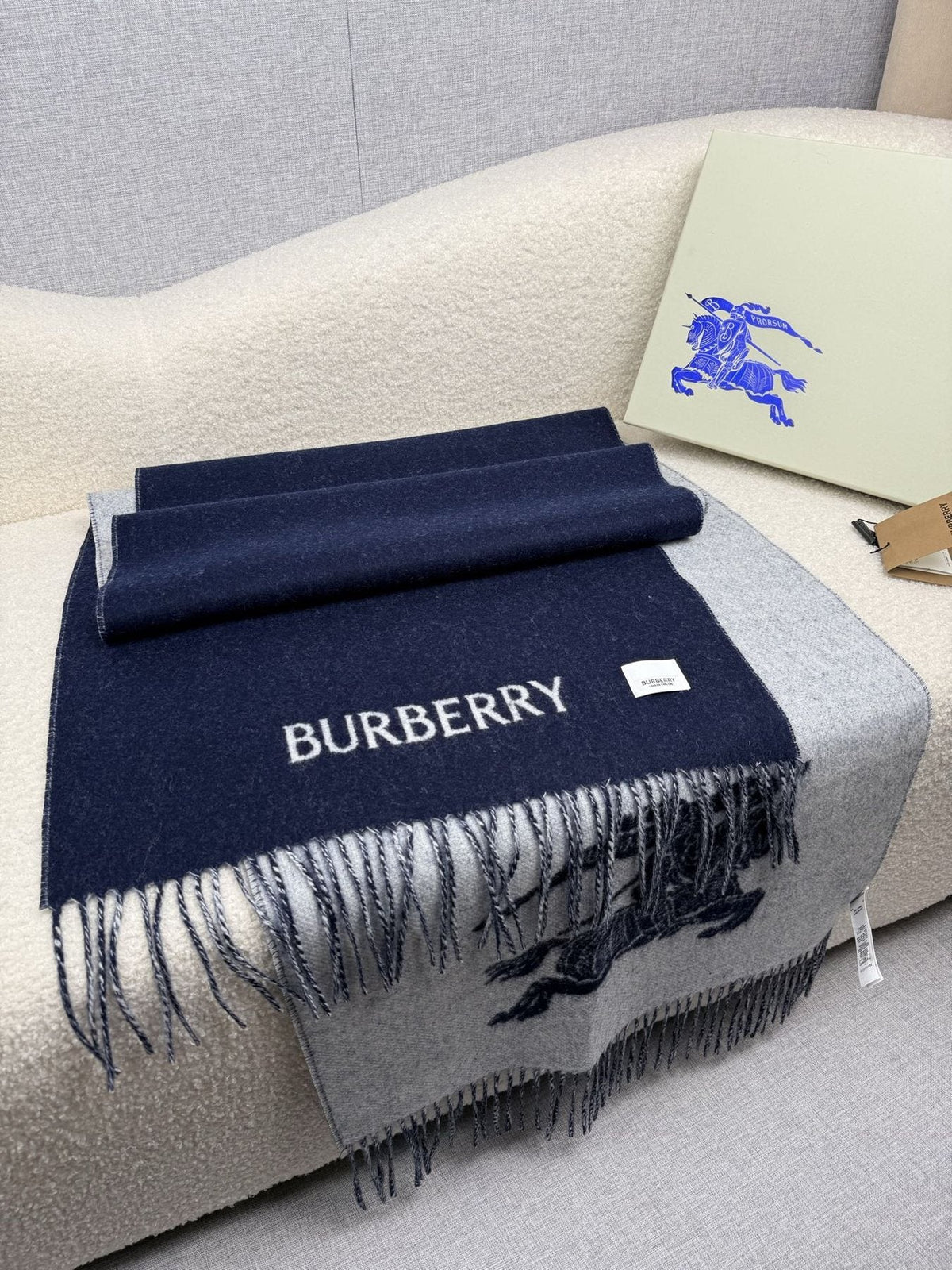 Burberry Reversible Fringed Equestrian Scarf — back