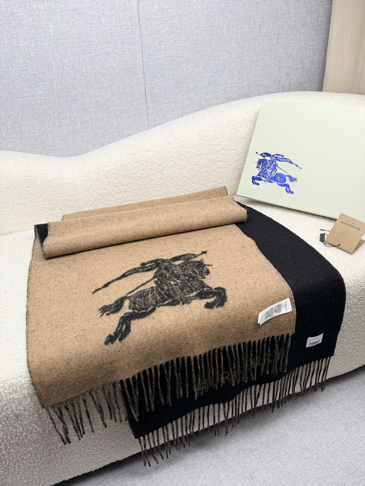 Burberry Reversible Fringed Equestrian Scarf — front