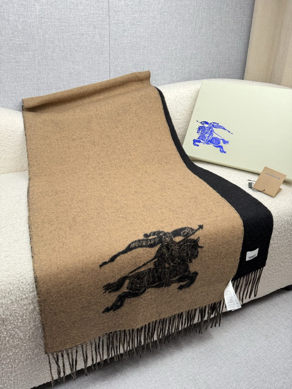 Burberry Reversible Fringed Equestrian Scarf — front
