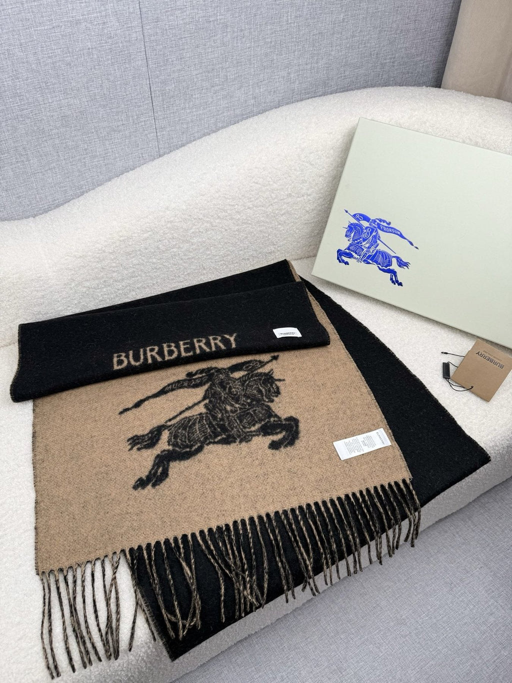 Burberry Reversible Fringed Equestrian Scarf — front