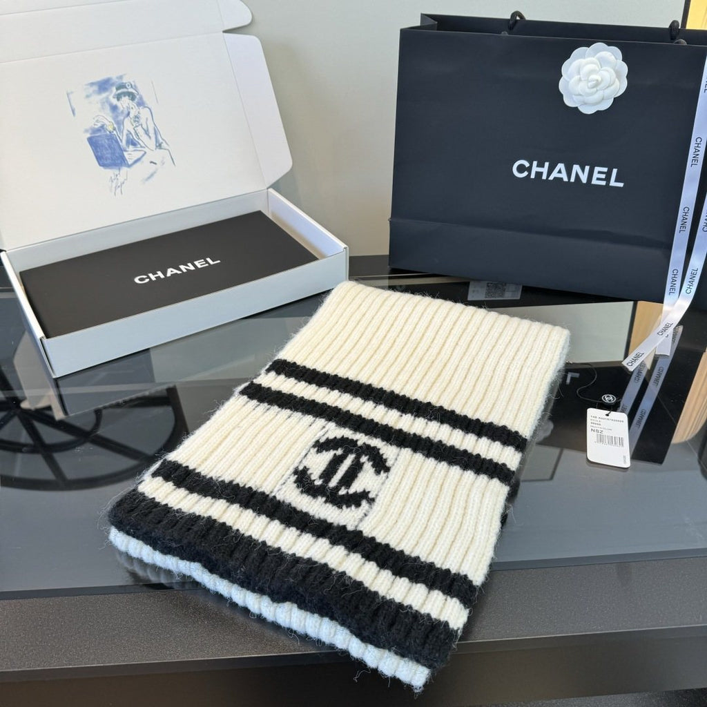 Chanel Rib-Knit Striped Scarf — front