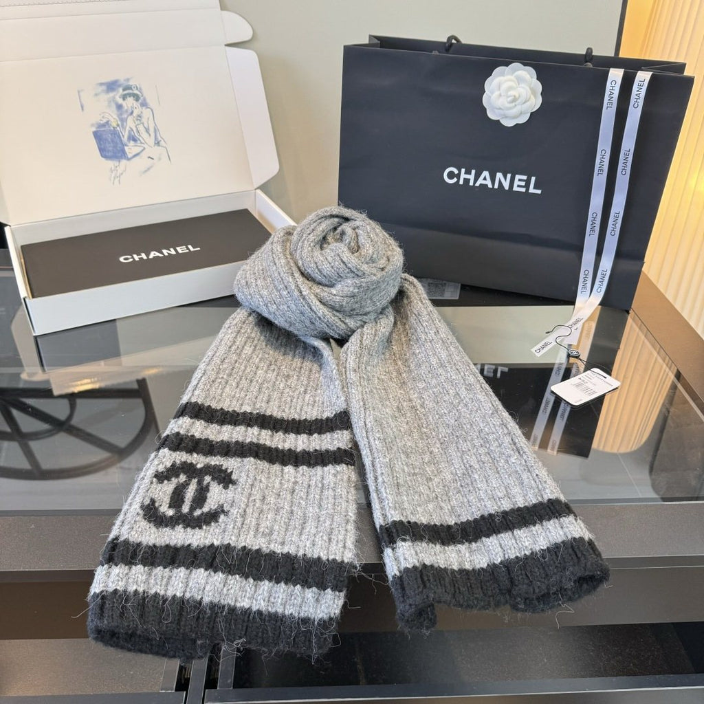Chanel Rib-Knit Striped Scarf — front