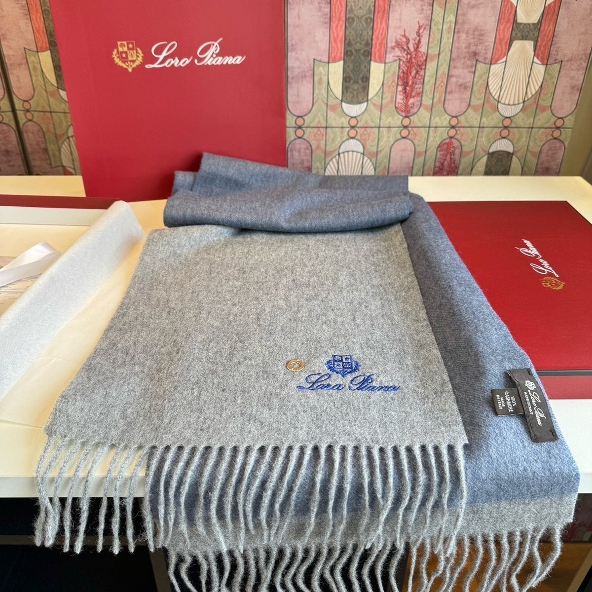 Loro Piana Reversible Fringed Scarf — side