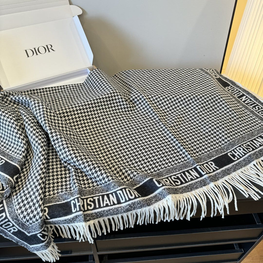 Dior Houndstooth Fringed Square Scarf & Shawl — front