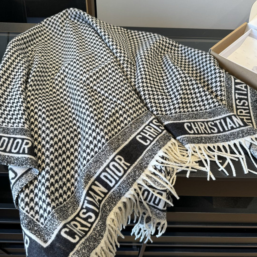 Dior Houndstooth Fringed Square Scarf & Shawl — side