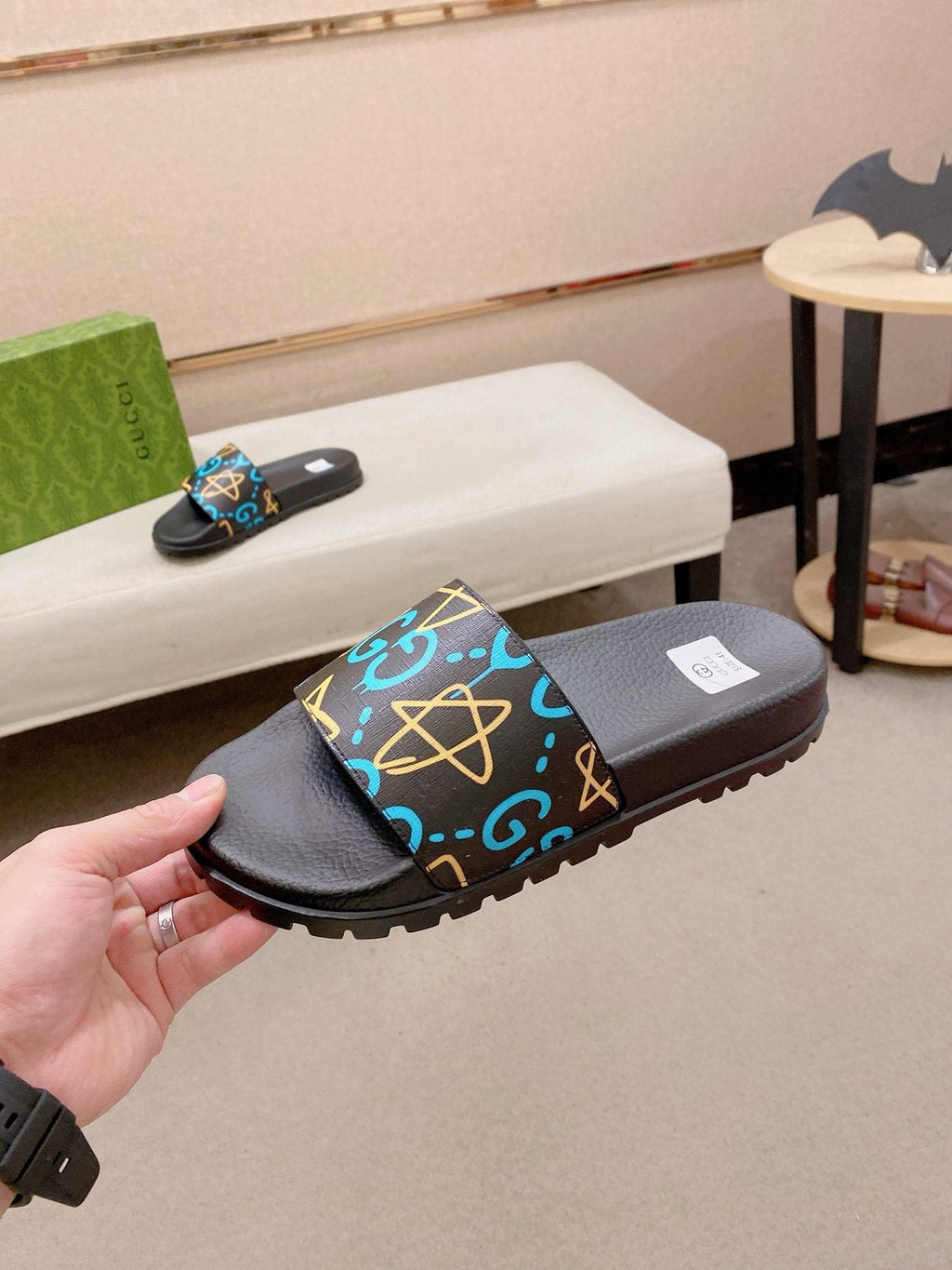 Gucci Graphic Strap Slide Sandals — side