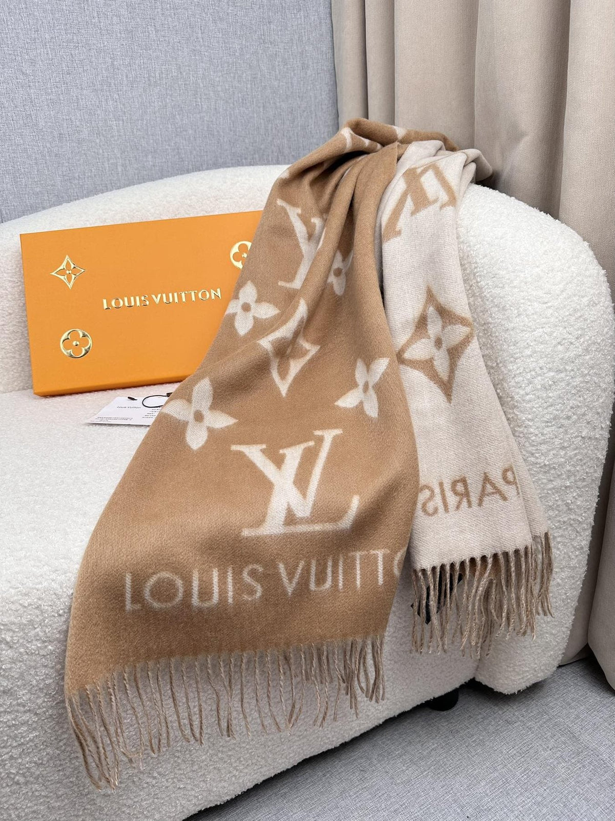 Louis Vuitton Monogram Fringed Scarf — front