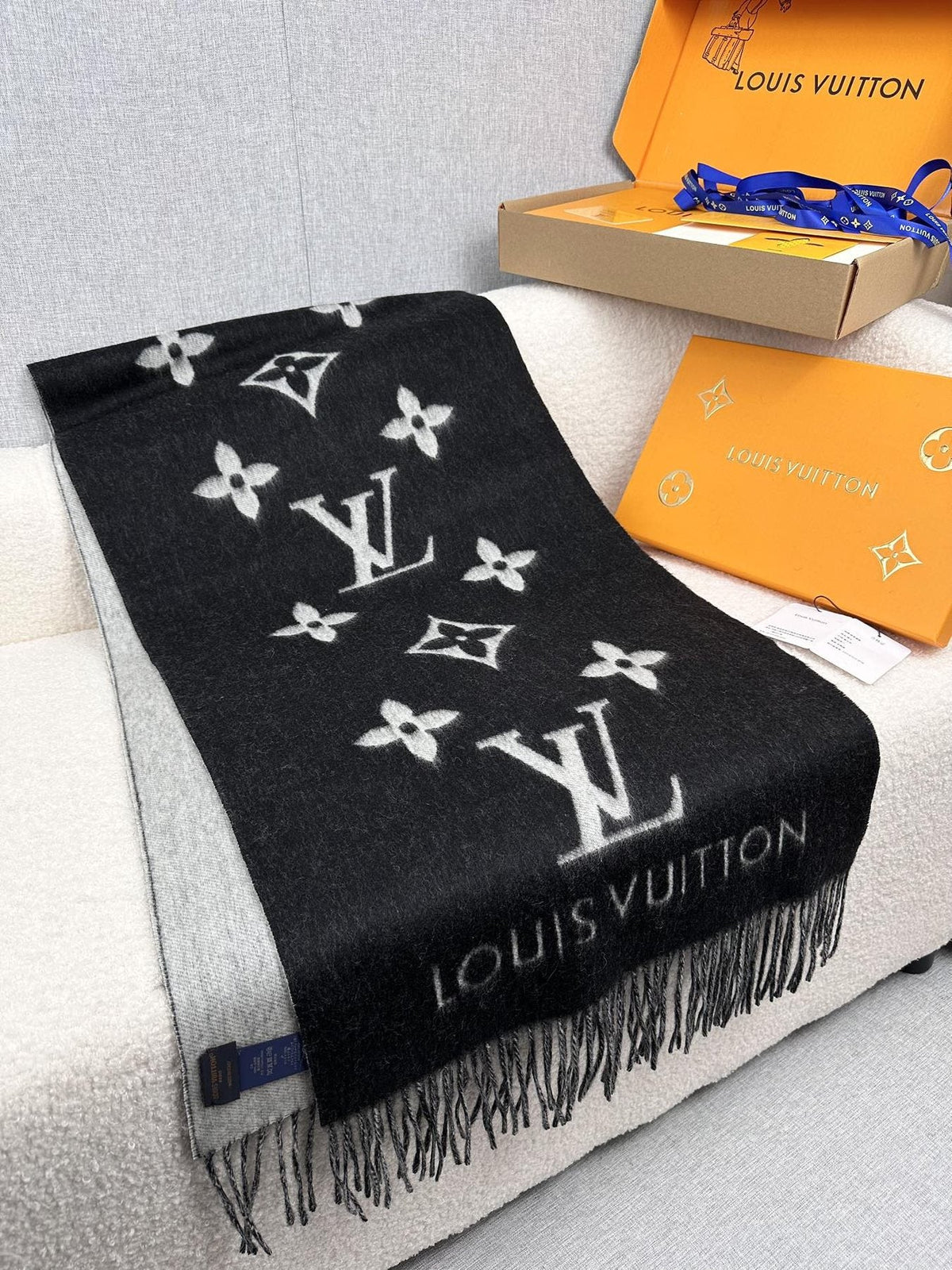 Louis Vuitton Monogram Fringed Scarf — front