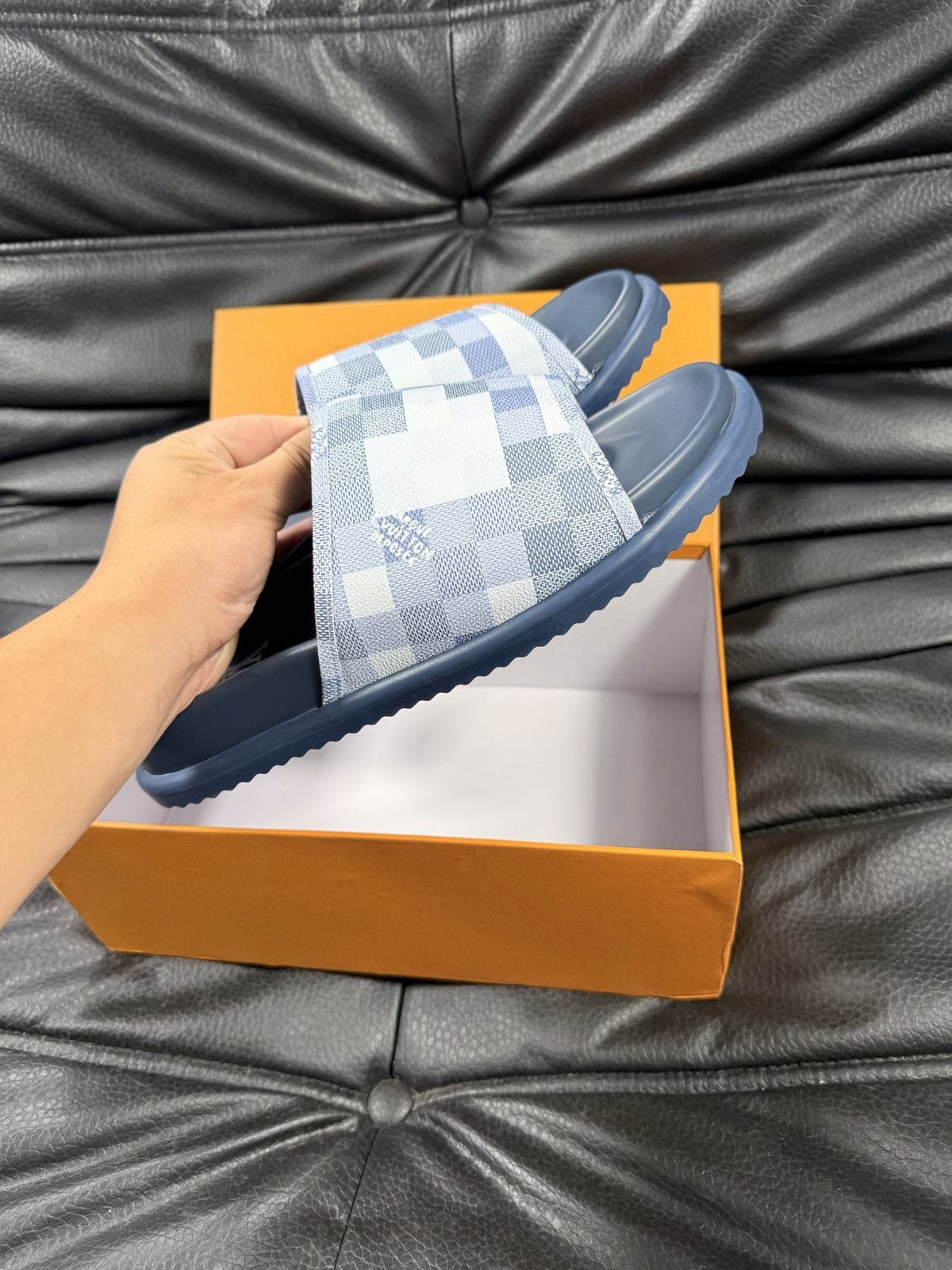 Louis Vuitton Checkered Slide Sandals — detail