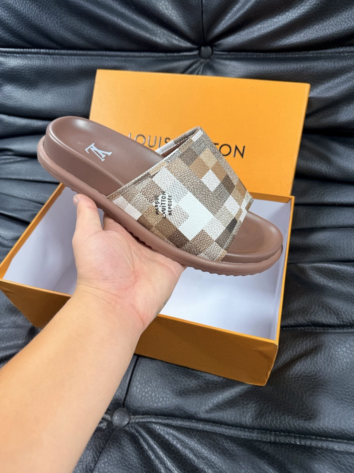 Louis Vuitton Checkered Slide Sandals — detail