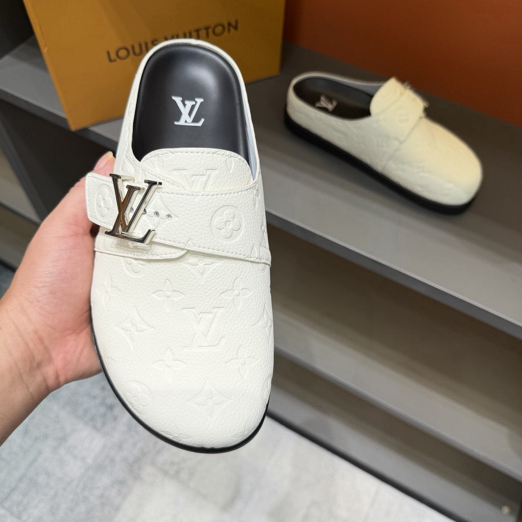 Louis Vuitton Monogram Buckle Slide Sandals — front