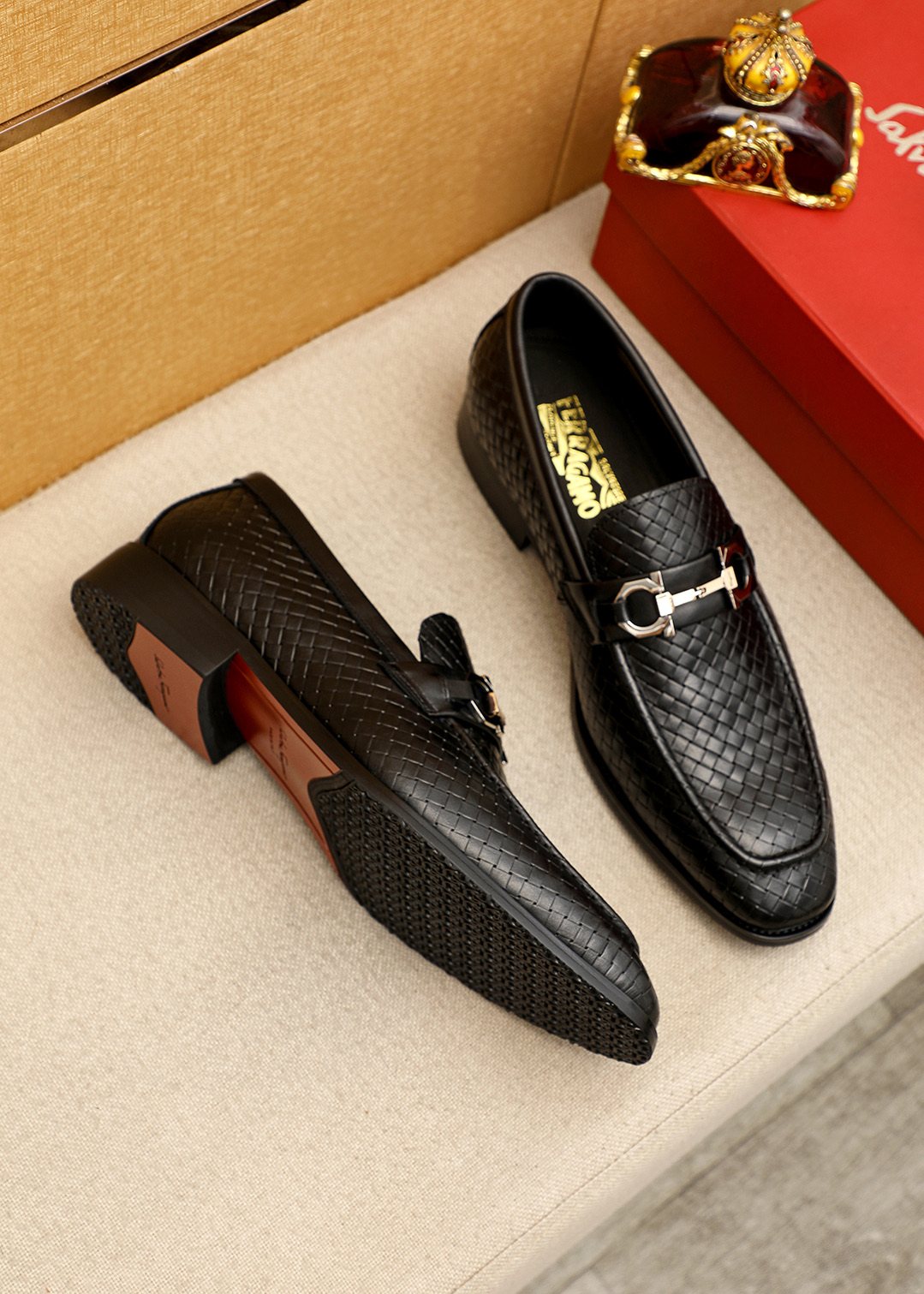 Salvatore Ferragamo Textured Buckle Loafers — front