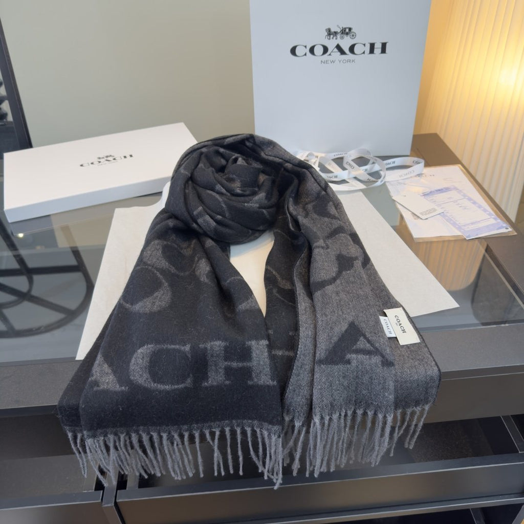 Coach Reversible Monogram Fringed Scarf — front