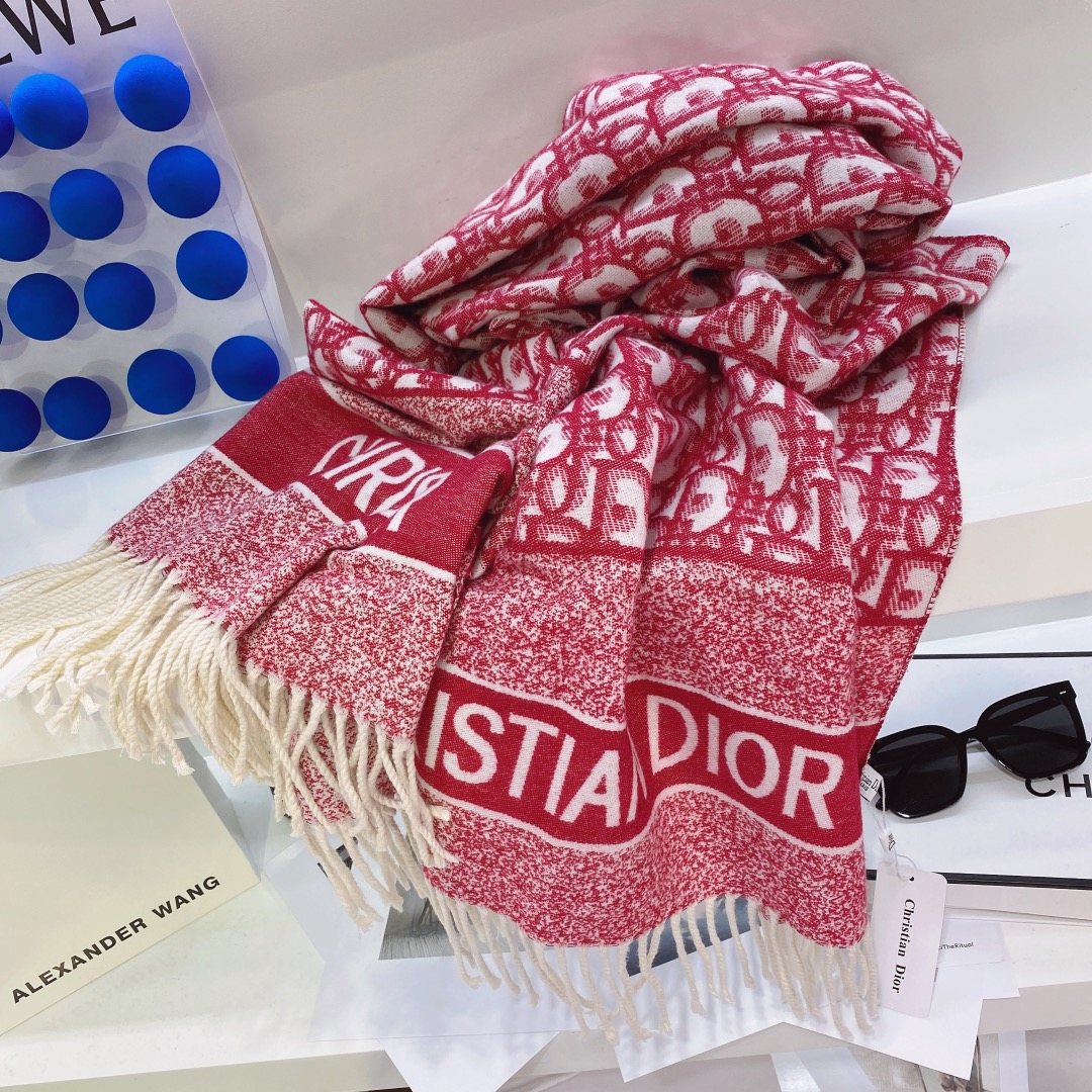 Dior Patterned Fringed Scarf — side