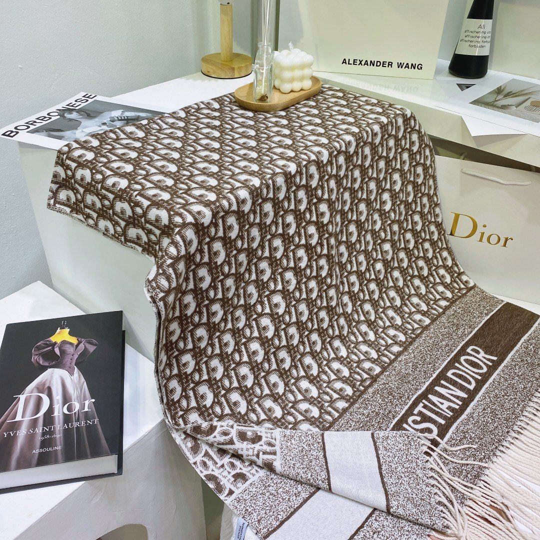 Dior Patterned Fringed Scarf — side