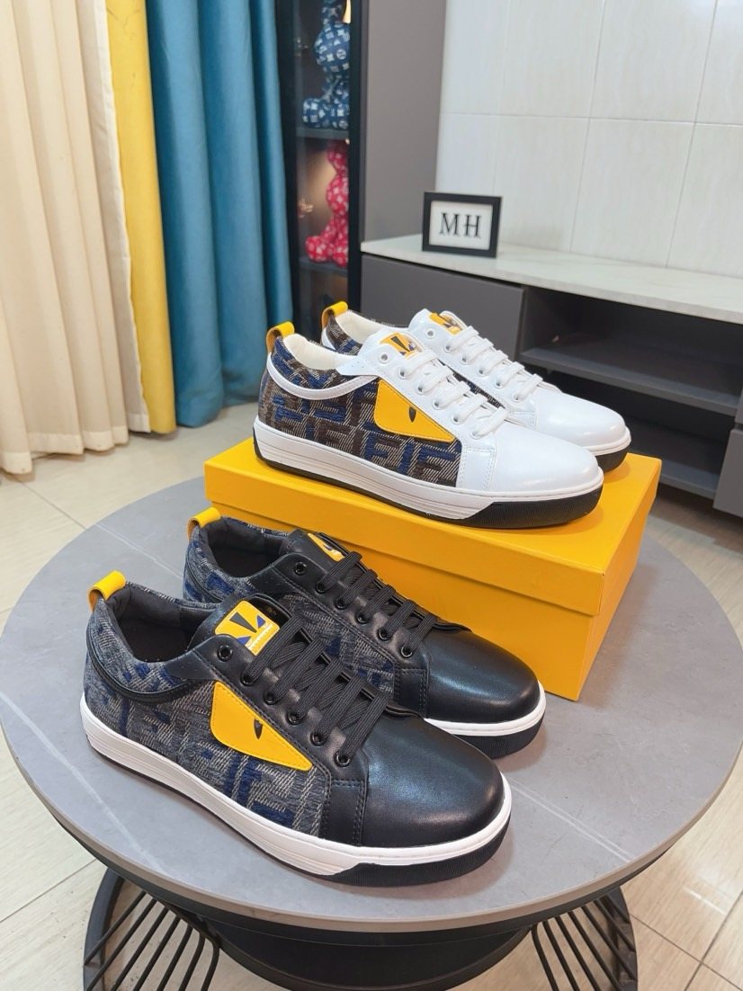 FENDI Patterned Panel Low-Top Sneakers — side