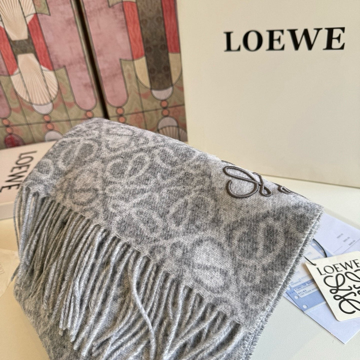 Loewe Reversible Fringe Pattern Scarf — front