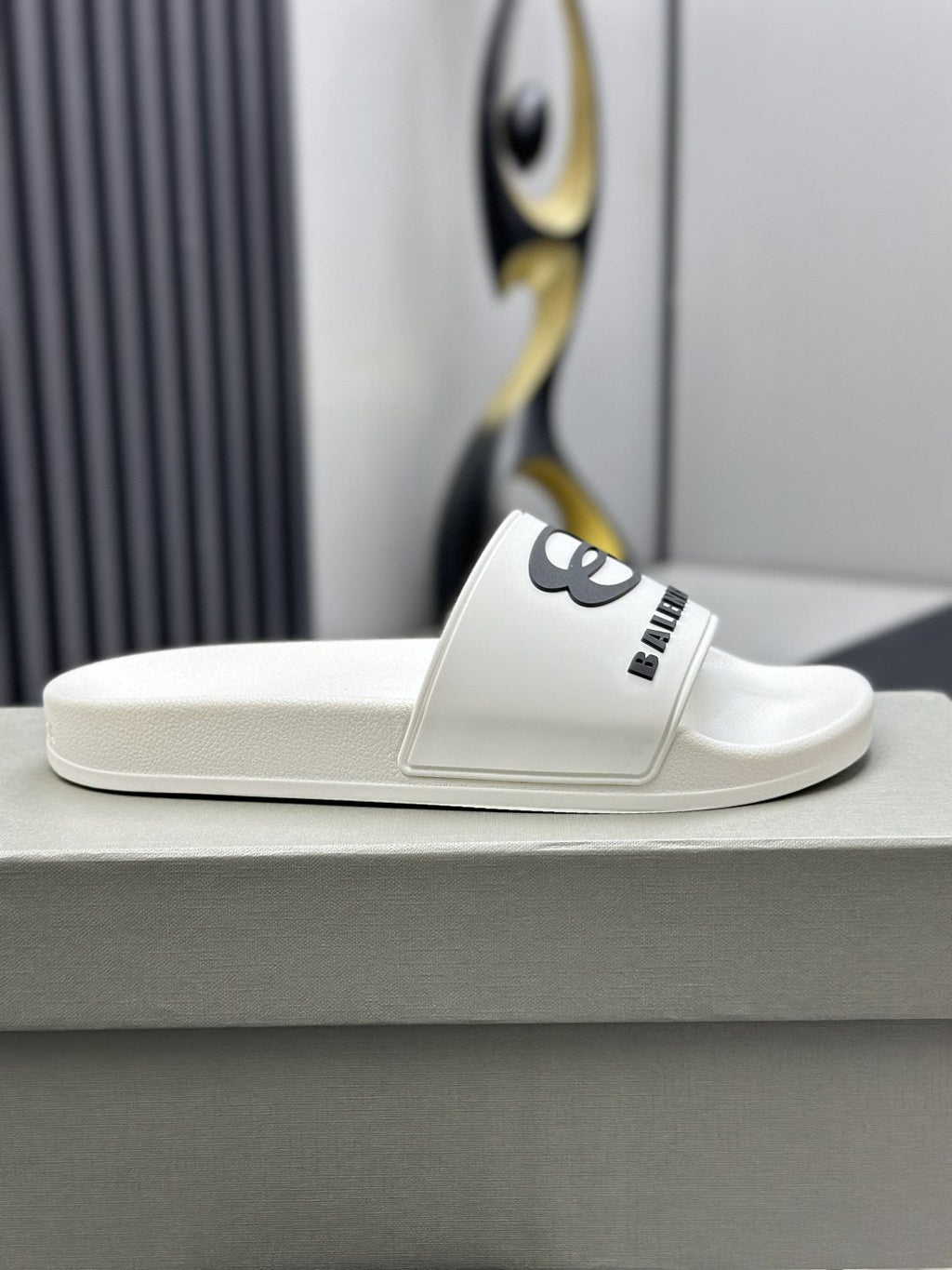 Balenciaga Logo Strap Slide Sandals — side