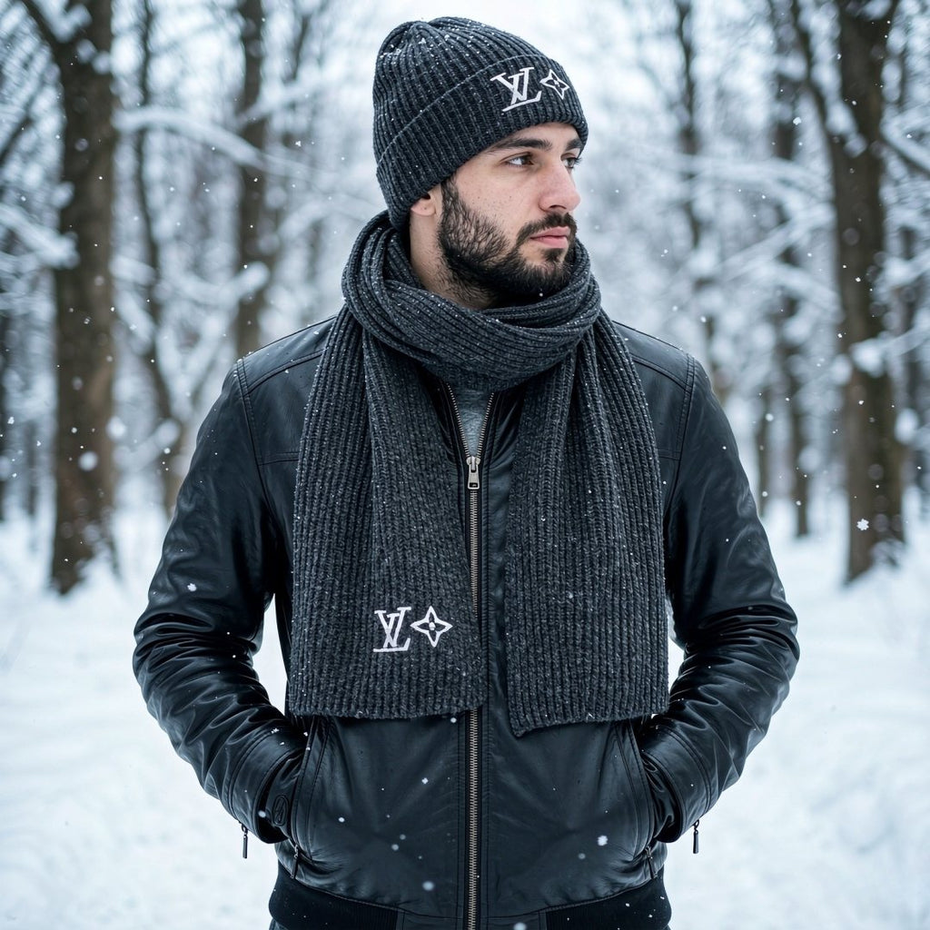 Louis Vuitton Rib-Knit Beanie & Scarf Set — front