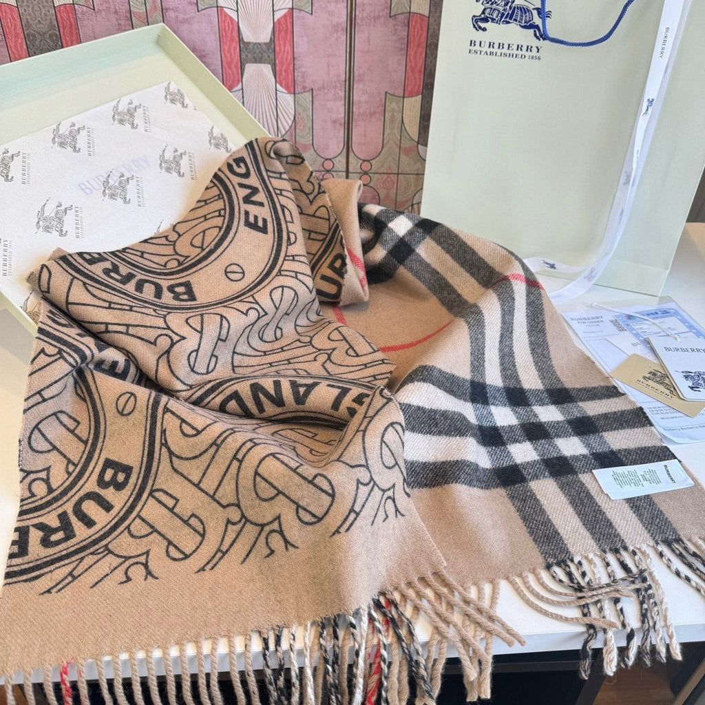 Burberry Reversible Check Monogram Scarf — detail
