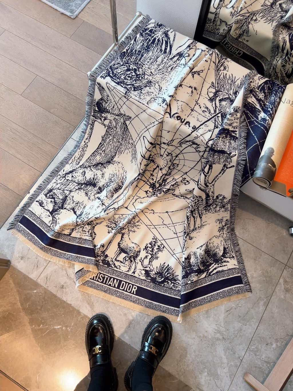 Dior Toile Print Fringed Shawl — front
