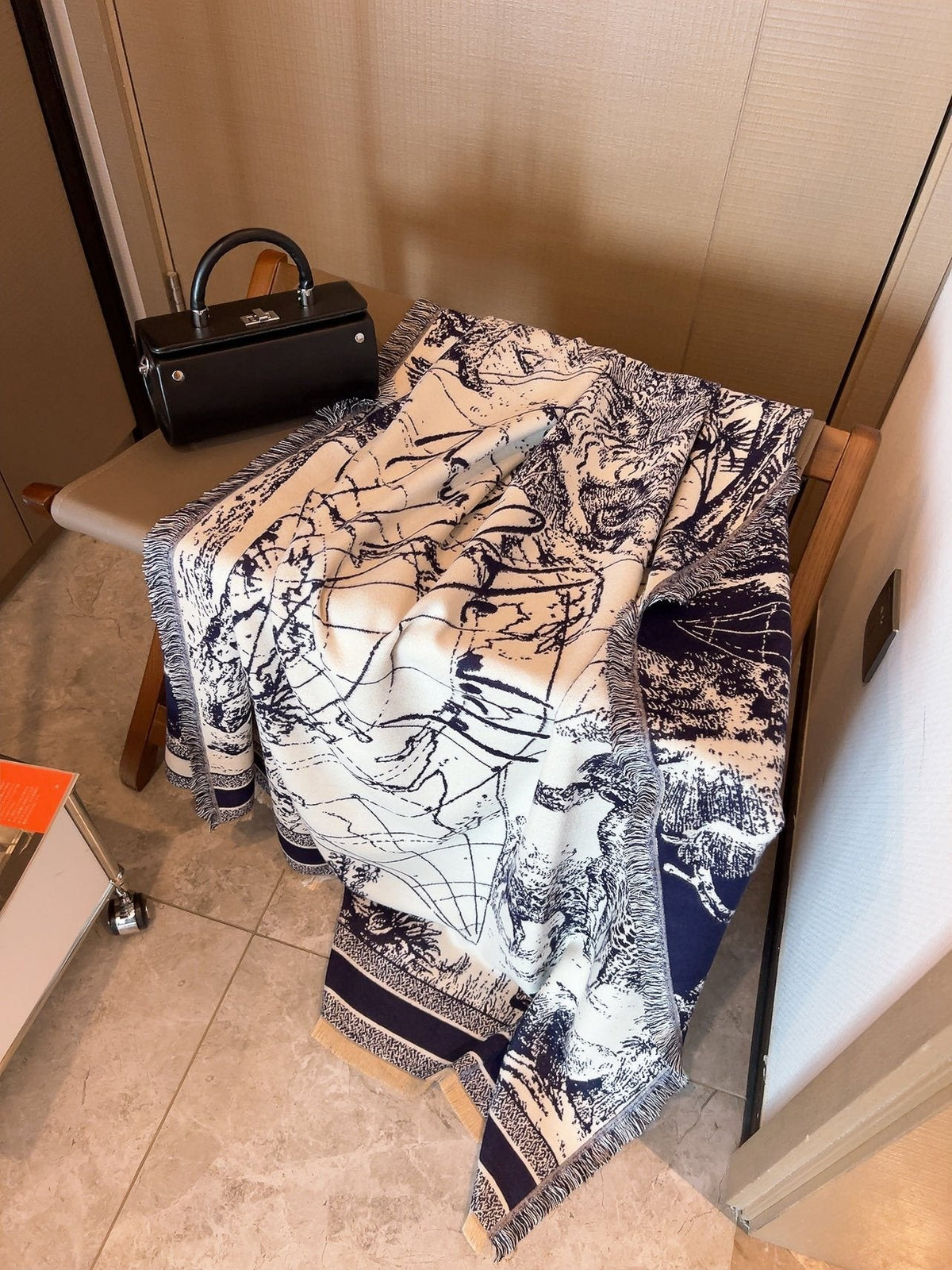 Dior Toile Print Fringed Shawl — front