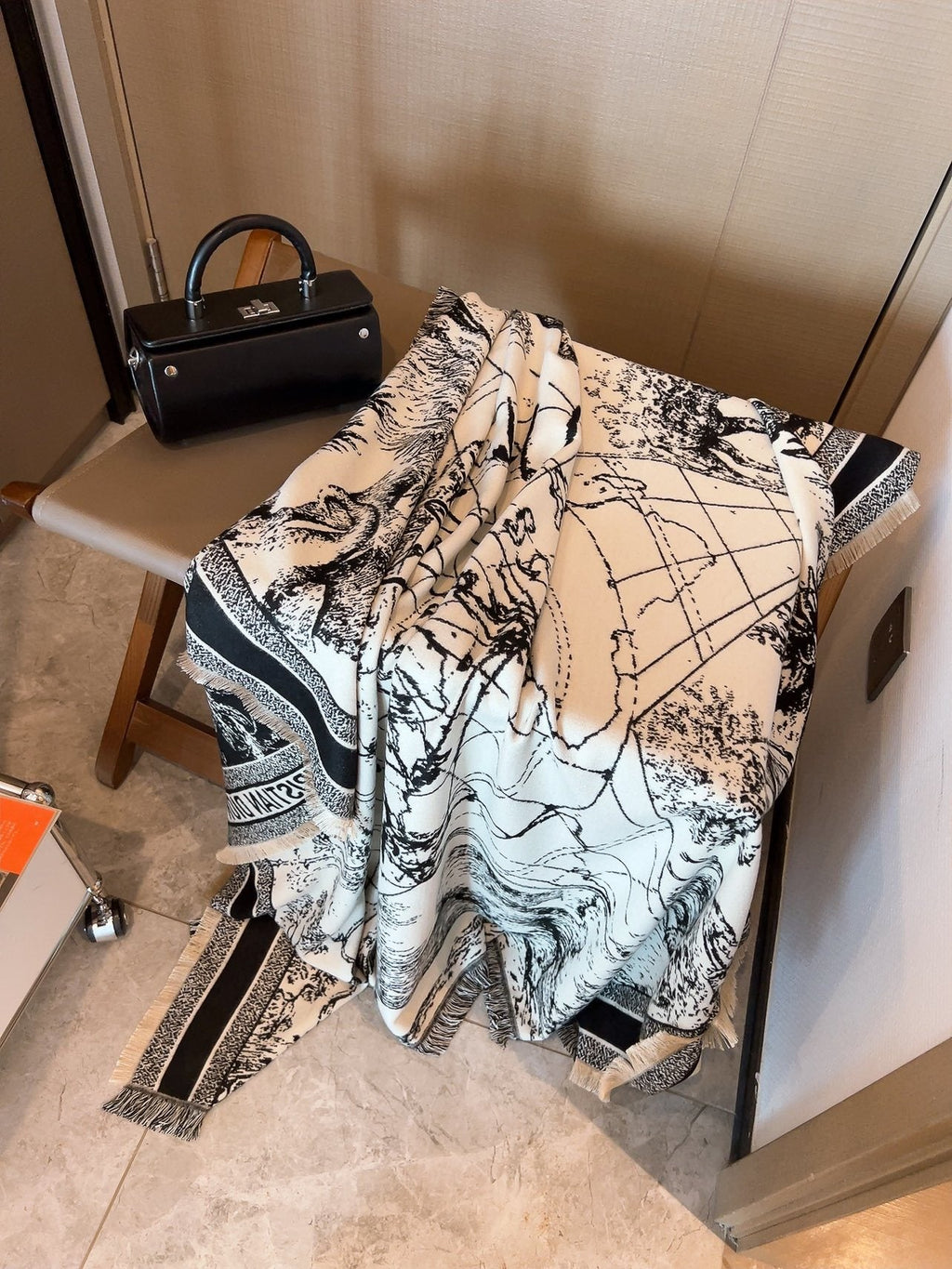 Dior Toile Print Fringed Shawl — front