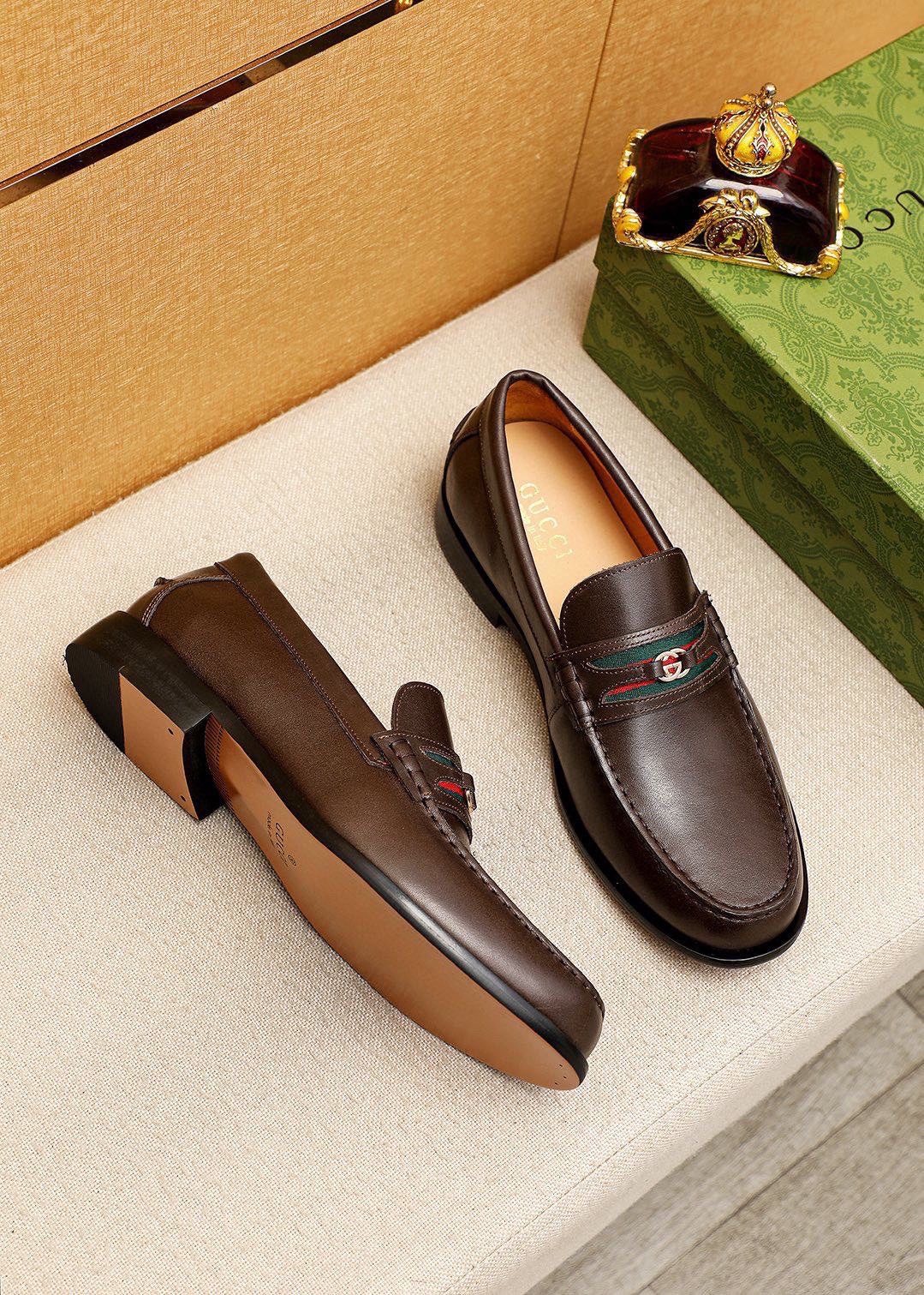 Gucci Web Stripe Leather Loafers — side