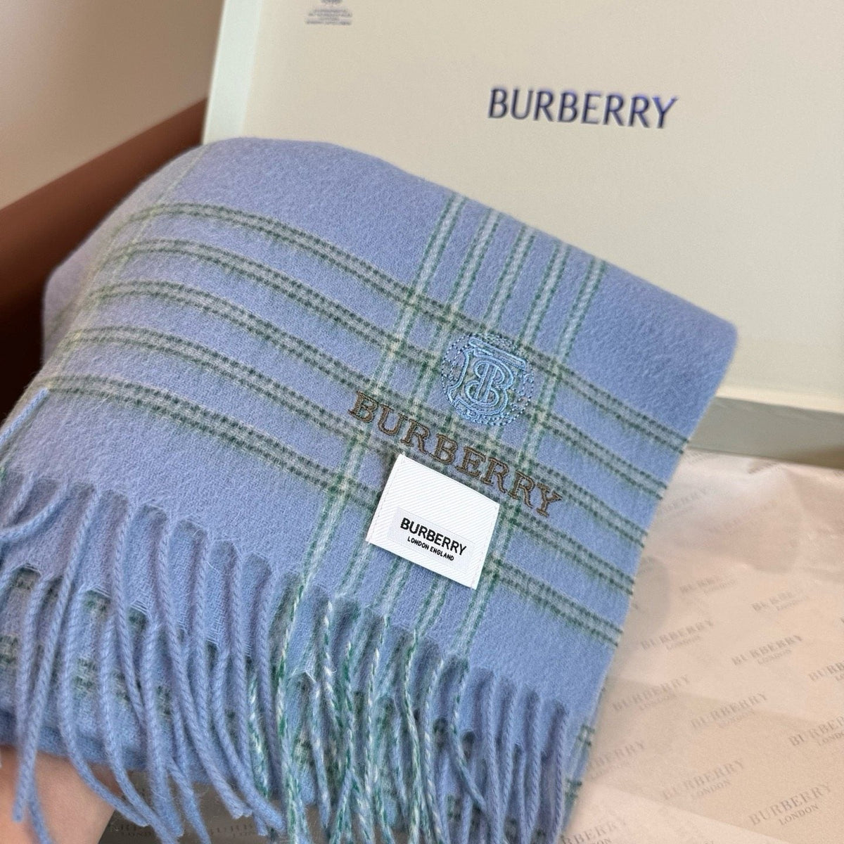 Burberry Plaid Fringe Scarf — detail