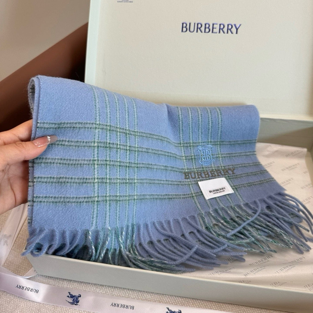Burberry Plaid Fringe Scarf — model